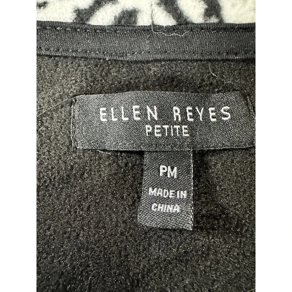 Ellen Reyes Petite Houndstooth Fleece Jacket Coat Black White Ombre Belted PM